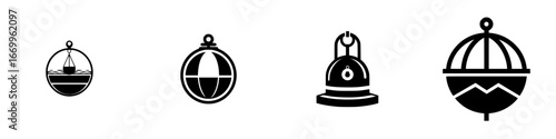 Nautical buoys and markers with simple geometric shapes and clean lines, minimalist monochrome icons