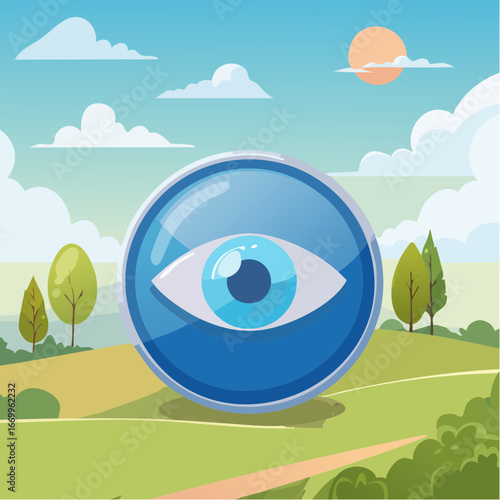 Blue button with eye vector