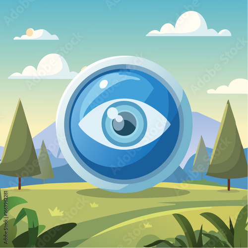Blue button with eye vector