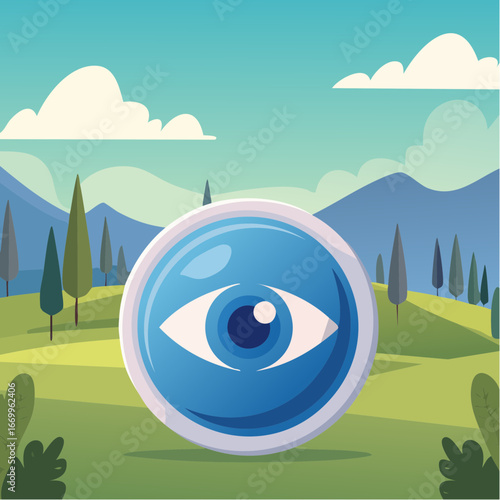 Blue button with eye vector
