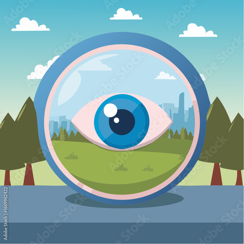 Blue button with eye vector