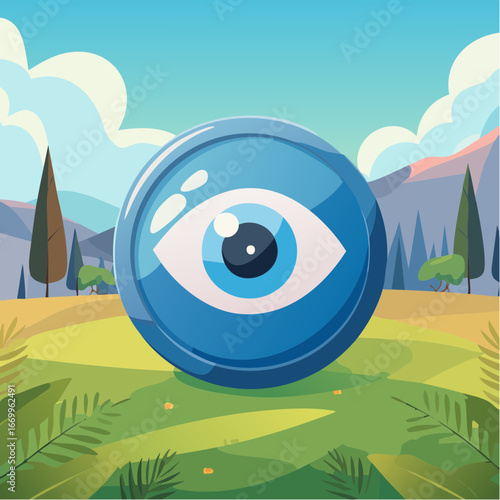 Blue button with eye vector