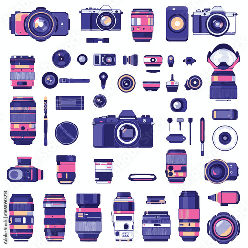 Photography equipment icons flat set