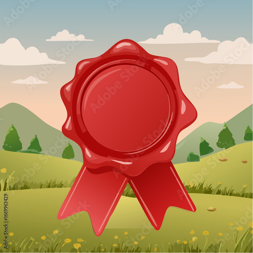 Red blank seal wax vector with ribbon