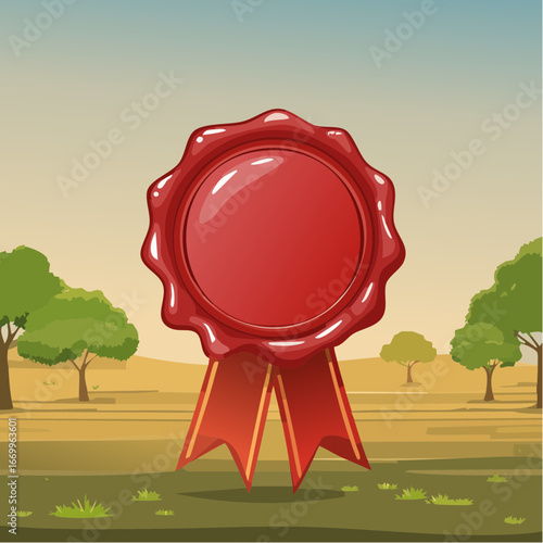 Red blank seal wax vector with ribbon