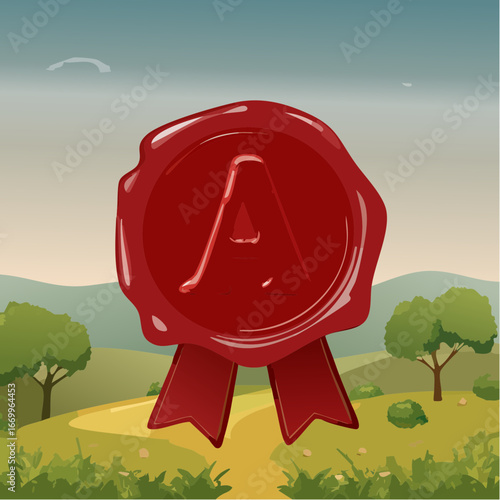 Red seal wax with alphabet letter A vector