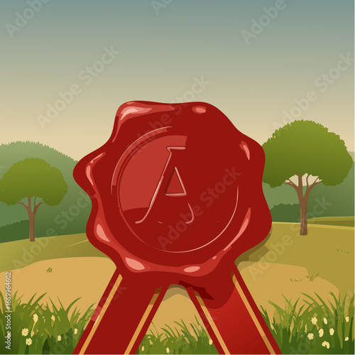 Red seal wax with alphabet letter A vector