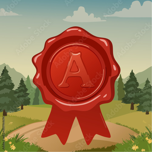 Red seal wax with alphabet letter A vector