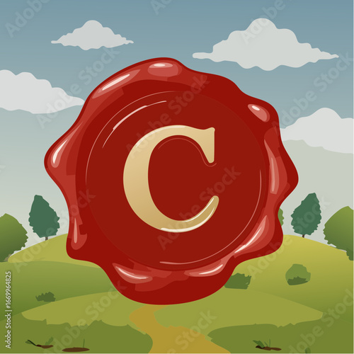 Red seal wax with alphabet letter C vector
