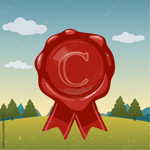 Red seal wax with alphabet letter C vector