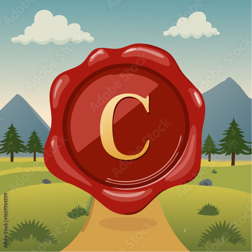 Red seal wax with alphabet letter C vector