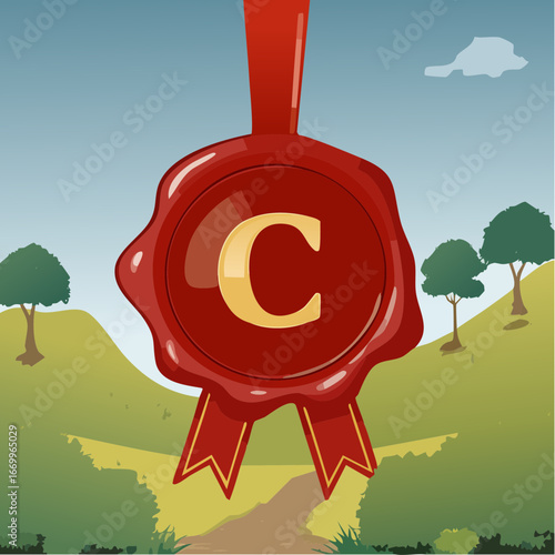 Red seal wax with alphabet letter C vector