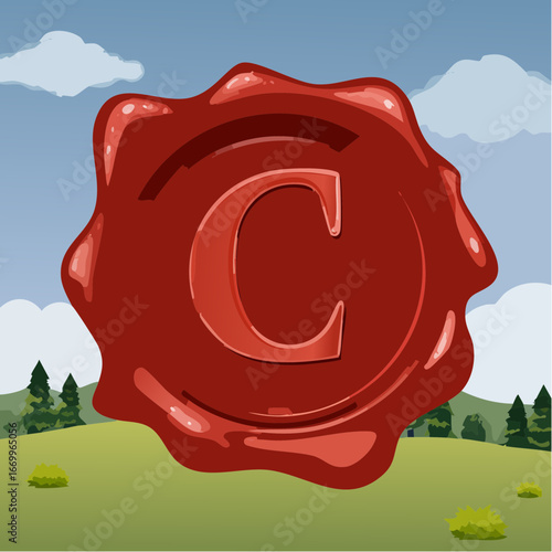 Red seal wax with alphabet letter C vector