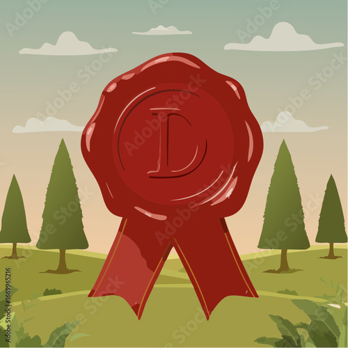 Red seal wax with alphabet letter D vector