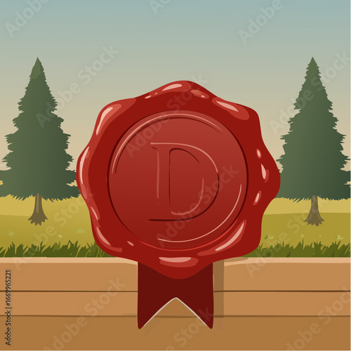 Red seal wax with alphabet letter D vector