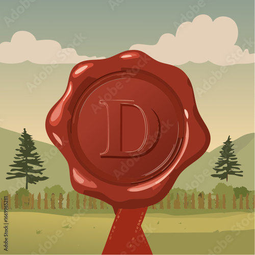 Red seal wax with alphabet letter D vector