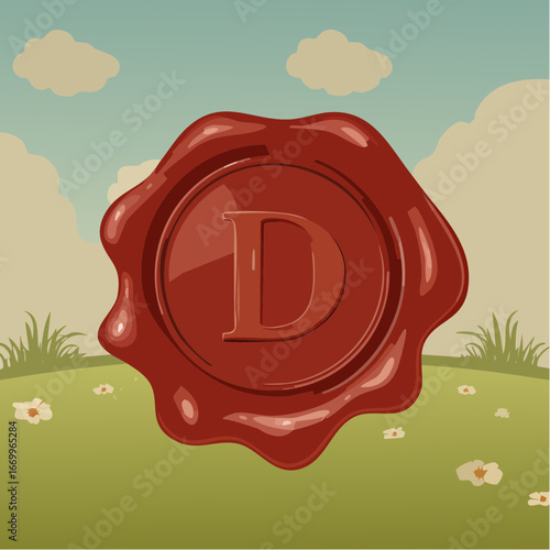 Red seal wax with alphabet letter D vector
