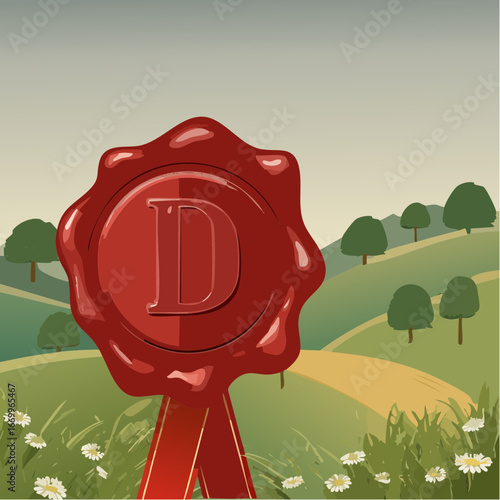Red seal wax with alphabet letter D vector