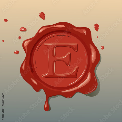 Red seal wax with alphabet letter E vector