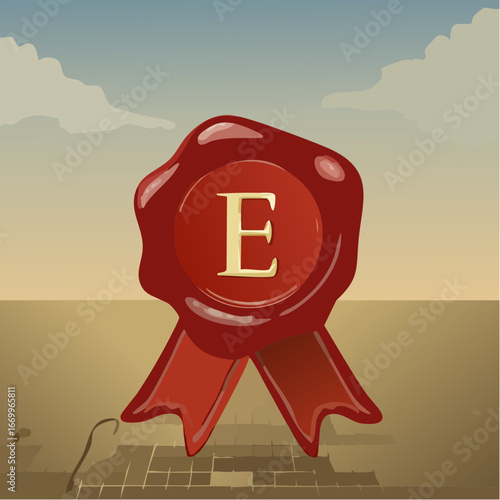 Red seal wax with alphabet letter E vector