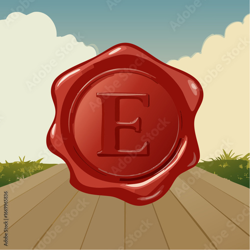Red seal wax with alphabet letter E vector