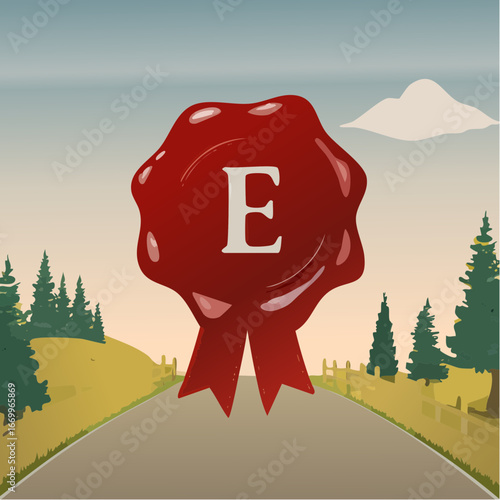 Red seal wax with alphabet letter E vector