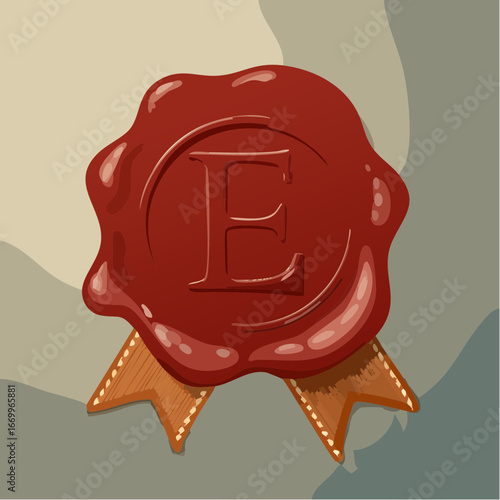 Red seal wax with alphabet letter E vector