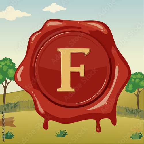Red seal wax with alphabet letter F vector