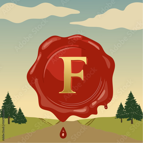 Red seal wax with alphabet letter F vector
