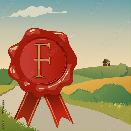 Red seal wax with alphabet letter F vector