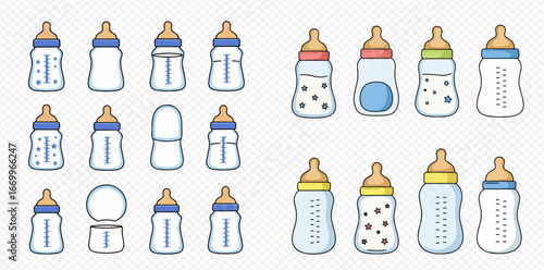 Collection of various baby bottles, showcasing different designs, shapes, and sizes.