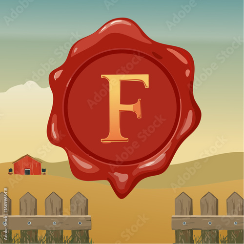 Red seal wax with alphabet letter F vector