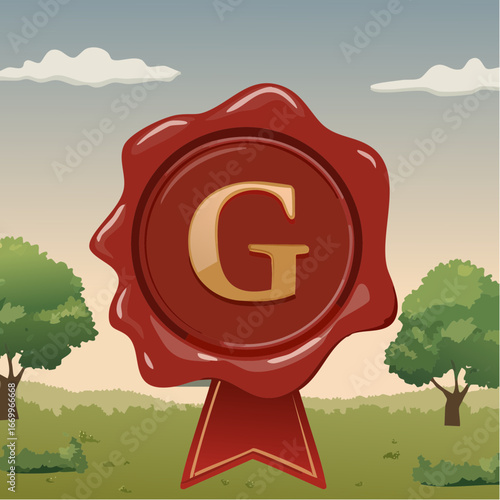 Red seal wax with alphabet letter G vector