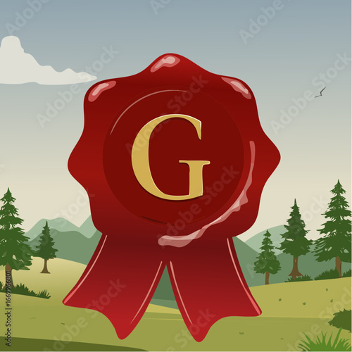 Red seal wax with alphabet letter G vector