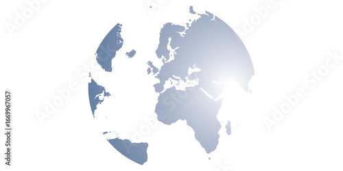 Abstract blue digital Earth globe with bright light flare and subtle grid texture representing global connection.