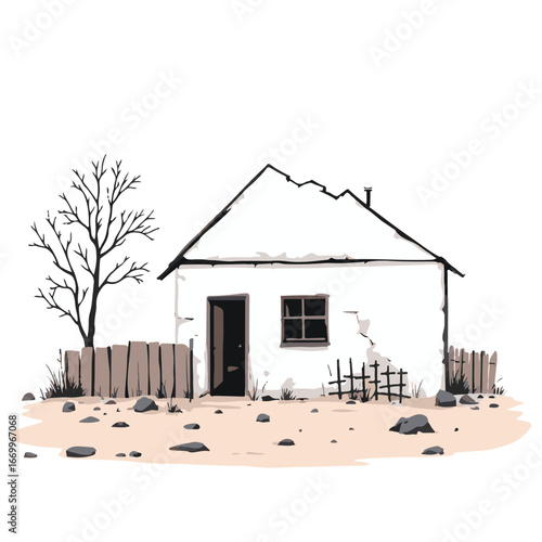 Old house with cracked white walls
