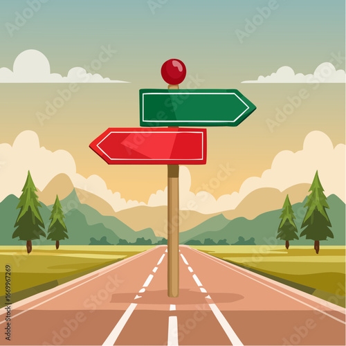 Red and green arrow post sign Right Way and Wrong Way