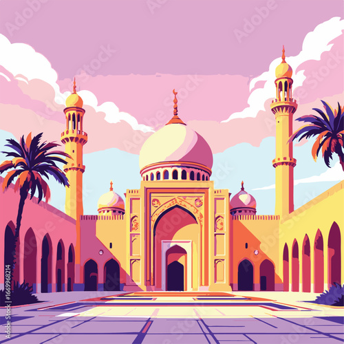 Taj Mahal mosque architecture with palm trees