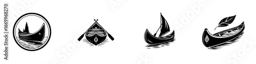 Canoe Paddle Emblem for Outdoor Adventure and Travel, minimalist monochrome icons