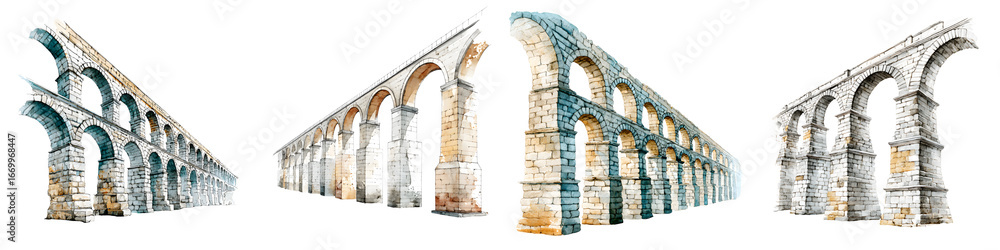 Obraz premium Watercolor Aqueduct Collection: Ancient Roman Architecture