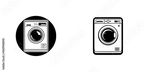 Modern Washing Machine and Dryer Icons, minimalist monochrome icons