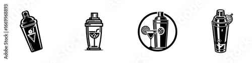 Cocktail Shaker Icons, minimalist monochrome icons