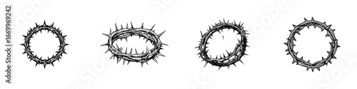 Crown of Thorns with Spikes and Cross, minimalist monochrome icons