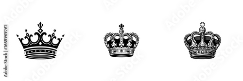 Royal Crowns and Headwear Symbols, minimalist monochrome icons