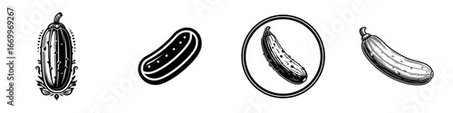 Gherkin and Cucumber Variety Set, minimalist monochrome icons