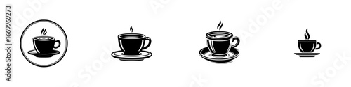 Hot Coffee Cup Icons, minimalist monochrome icons
