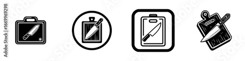 Kitchen Knife and Cutting Board Icons, minimalist monochrome icons