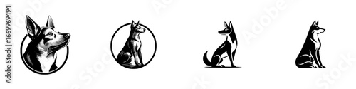 German Shepherd Dog Poses Black and White, minimalist monochrome icons