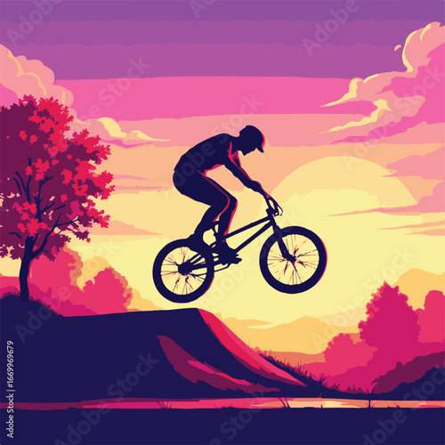 Cyclist riding mountain bike downhill slope