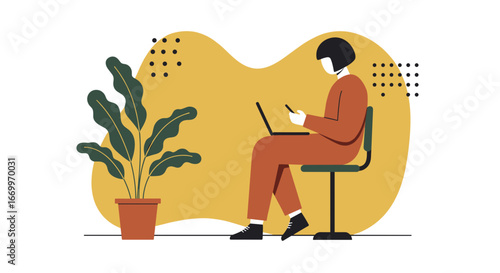 Person multitasking with a laptop and smartphone, embodying remote work, digital communication, and online productivity. Modern lifestyle and business concept.